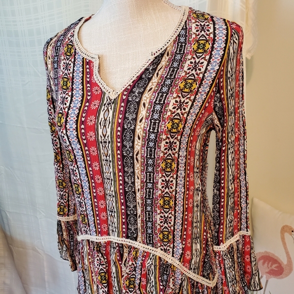 Living Doll boho pheasant shirt bell sleeve S - Picture 2 of 11